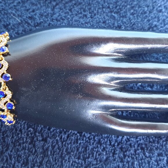 Beautiful Dark Blue Crystal White CZ Yellow Gold Tone Bracelet - Picture 5 of 11